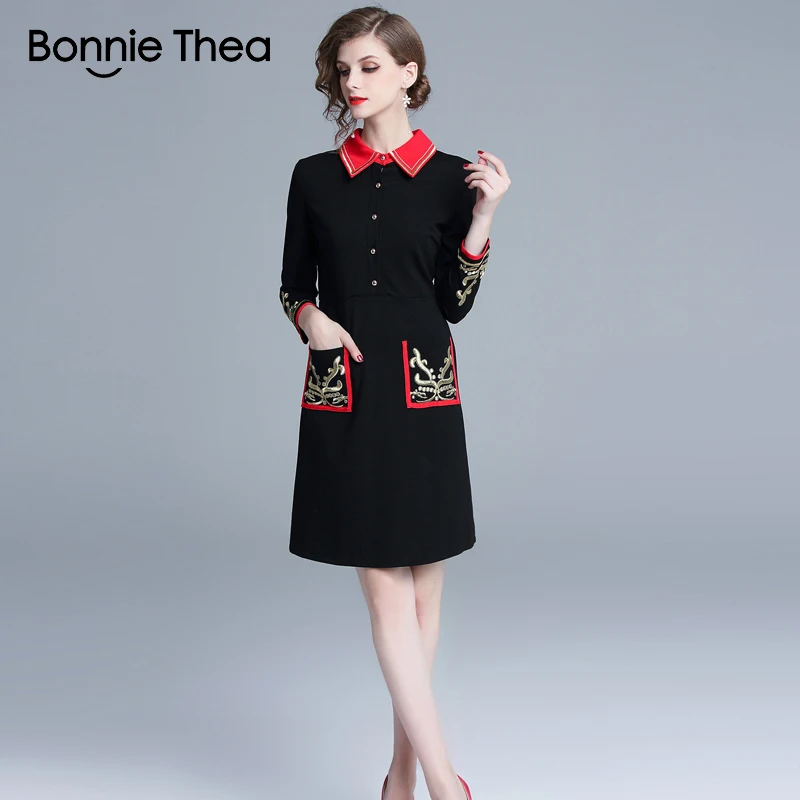 Женское черное вечернее платье Bonnie Thea с вышивкой женское осеннее Элегантное