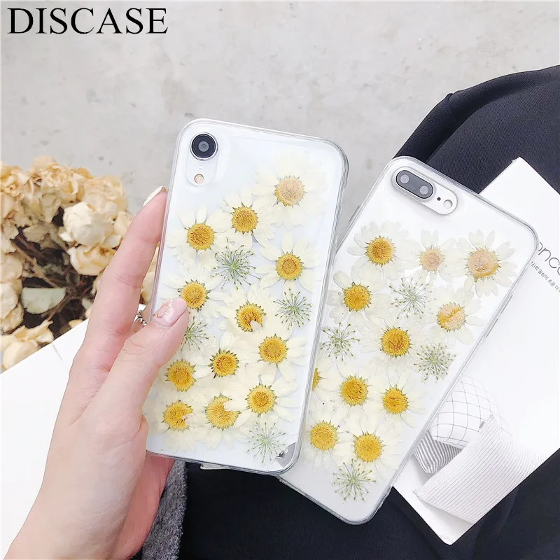 DISCASE настоящие цветы сушеные ромашка чехол для телефона iphone XS MAX XR X 6 6s 8 7plus