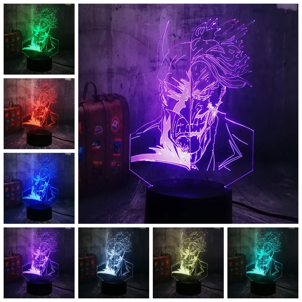 Лига Справедливости два лица Бэтмен клоун Джокер DC Hero 3D RGB светодиодный ночной Светильник USB настольные вечерние лампы домашний декор Детская игрушка Рождественский подарок