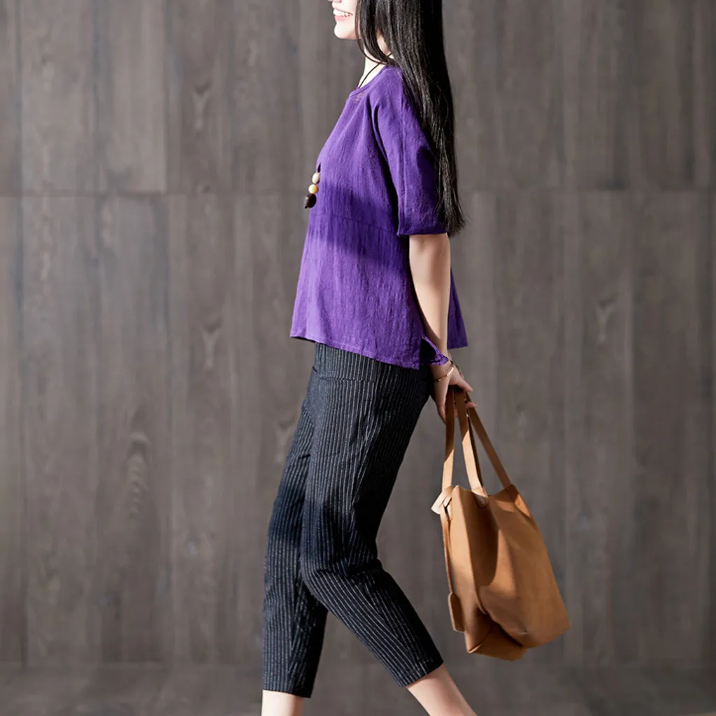 Women Casual Half Sleeve Loose Blouse O Neck Solid Cotton Linen Blouses Office Womens Work Shirts Plus Size Harajuku Blusas 2019 |