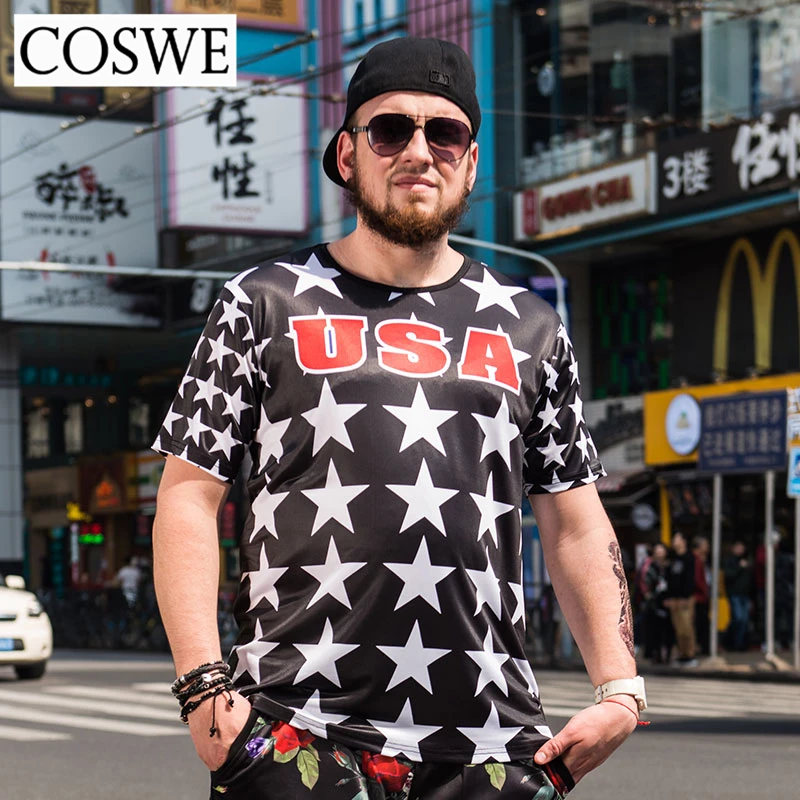 Coswe 6xl летние шорты футболки Для мужчин 3D печатных Единорог черная футболка плюс