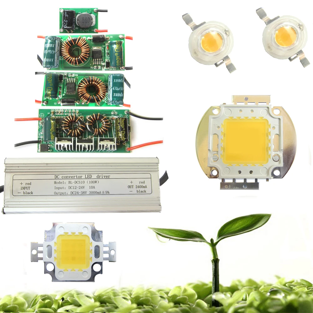 1 Вт 3 10W 20W 30W 50W 100 белый полный спектр 380 ~ 780nm светодио дный диоды + DC драйвер для