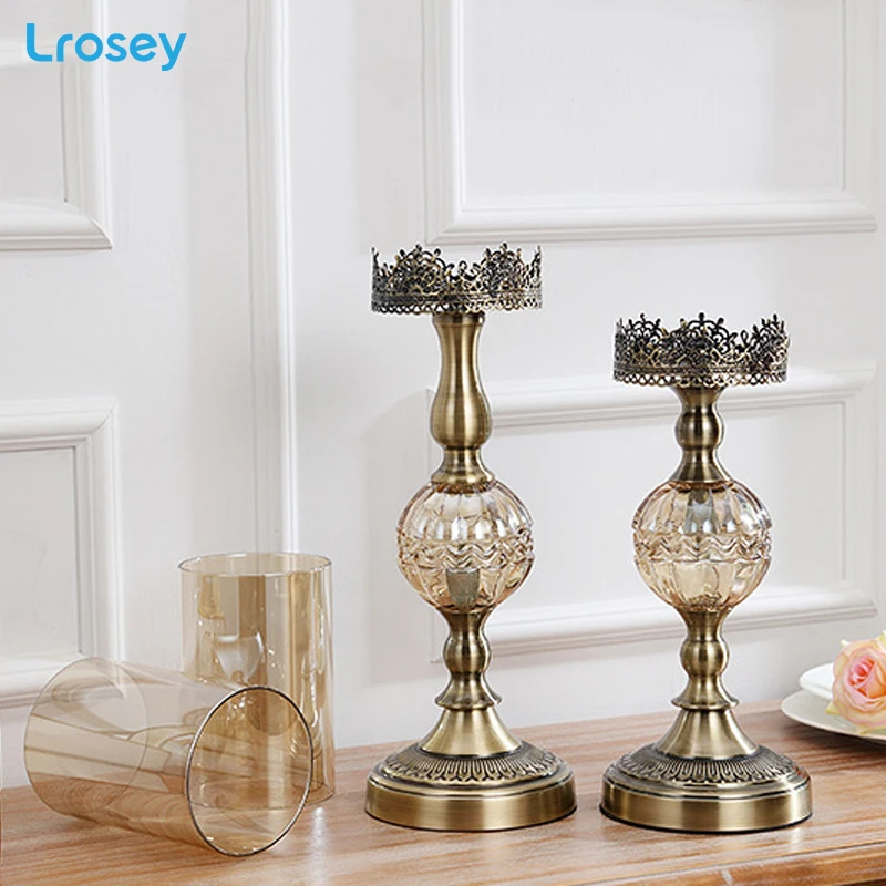 

European Glass Metal Candle Holders Romantic wedding decoration props restaurant Party Home Decor candlelight dinner candlestick