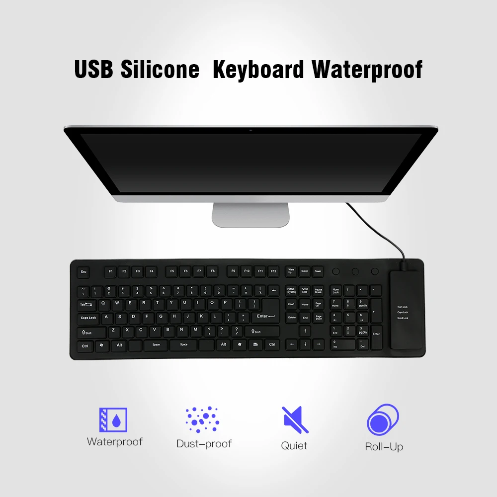 108 клавиатуры USB Силиконовая гибкая складная клавиатура водонепроницаемая