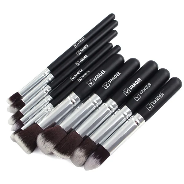 Black Silver 5x/10x Профессиональный набор для макияжа, пудра, основа для макияжа, тени для век, подводка для глаз, консилер для губ, косметический набор кистей, растущий карандаш Кабуки - Handle Color: Black Silver
