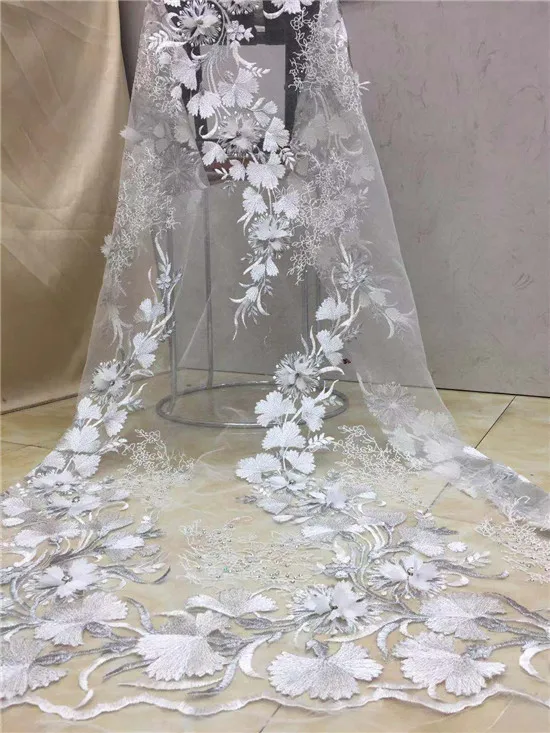 Кружевная ткань 3D 5 ярдов модная светло голубая африканская кружевная 2019