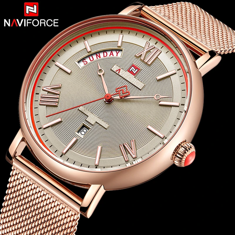NAVIFORCE люксовый бренд мужские кварцевые часы сетка из нержавеющей стали