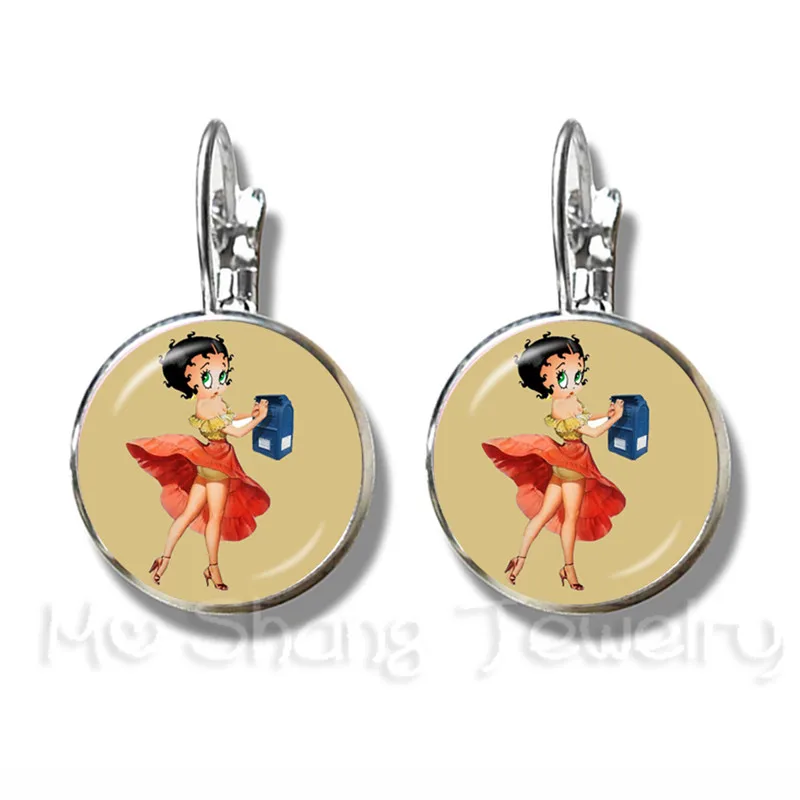 Модный Betty Boop 16 мм стеклянный купол серьги для женщин ювелирные изделия девушек