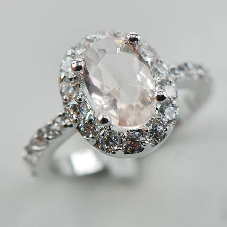 

Женское серебряное кольцо Morganite с белым кристаллом циркония, модель F885, размер 6, 7, 8, 9, 10