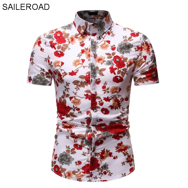 

SAILEROAD Camisa Flores Hombre Мужская рубашка рубашки Гавайская Мужская рубашка с цветочным принтом облегающие топы с принтом Camisa Preta