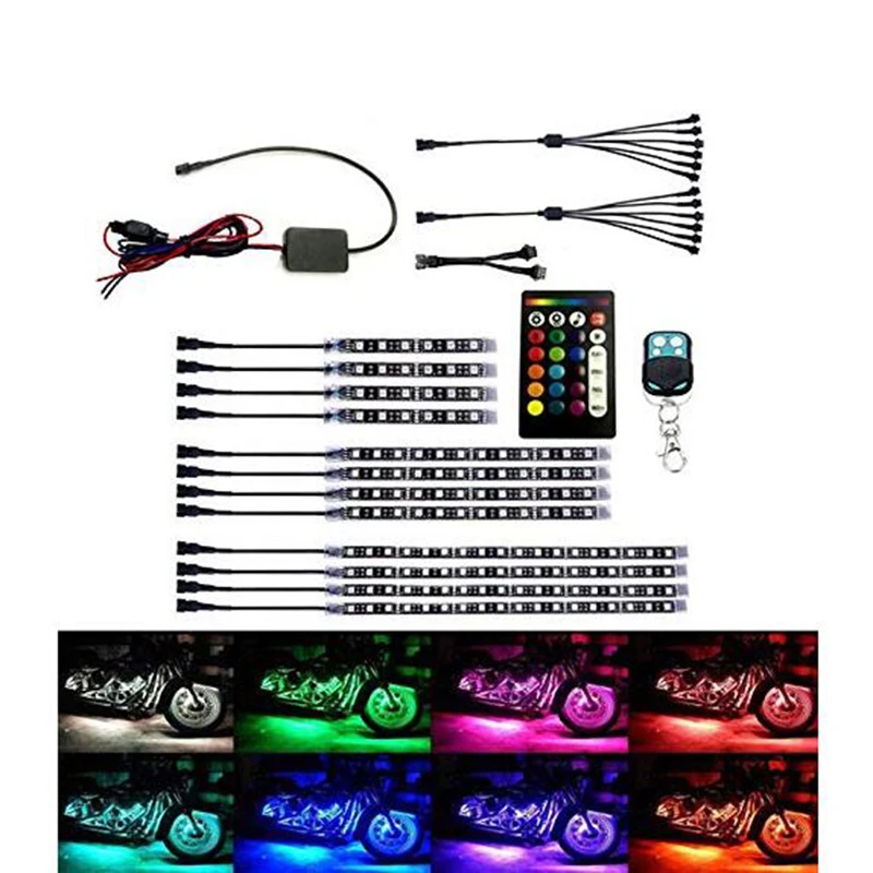 12 Pcs 5050 SMD Strip Flexible RGB Flashing Light Decorative Lamp LED Remote Control Motorcycle Wireless Remote Waterproof