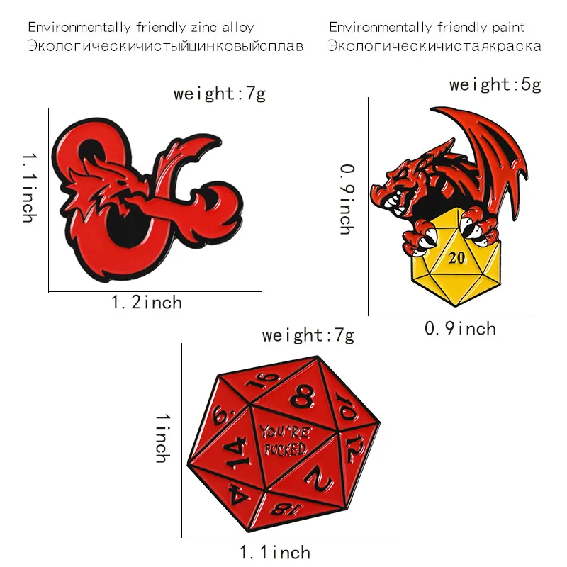 Подземелья и Драконы эмаль контакты 20 кубика Дракон контактный красный Панк настольные игры значки броши для Для женщин Для мужчин D20 DnD ювелирные изделия