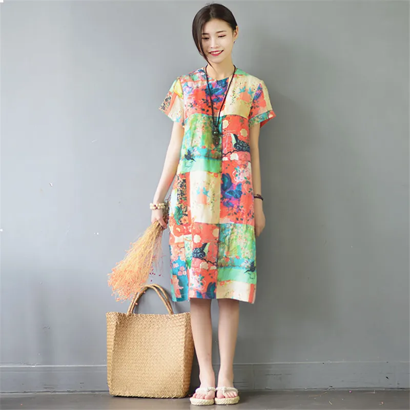 SCUWLINEN Новый 2019 Для женщин летнее платье Винтаж восточных эстетики с коротким