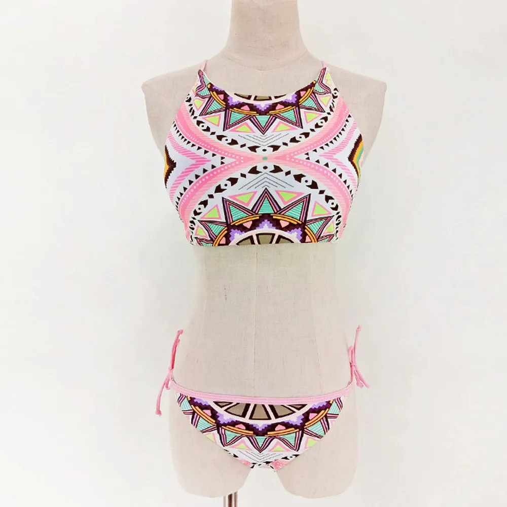 Летний сексуальный купальный костюм на бретельках с высокой горловиной и