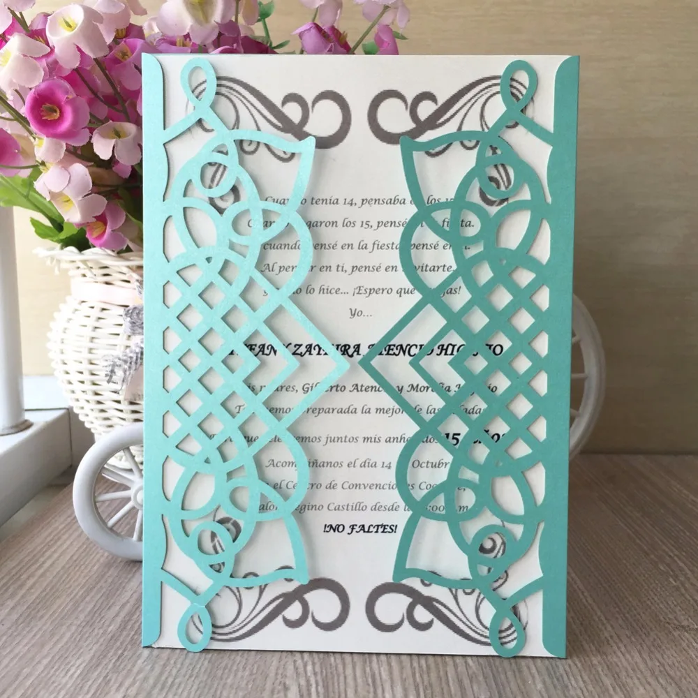 

50 pcs/lot Green Delicate Pearl Page Design Wedding Invitation Card Birthday Party Supplies Blessing Greet Card QJ-237