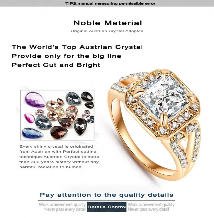 2015 New Arrival Ring 18K Gold Plated Micro Inlay AAA Cubic Zircon Square Shape Classic For Men Ri-HQ0390-C | Украшения и