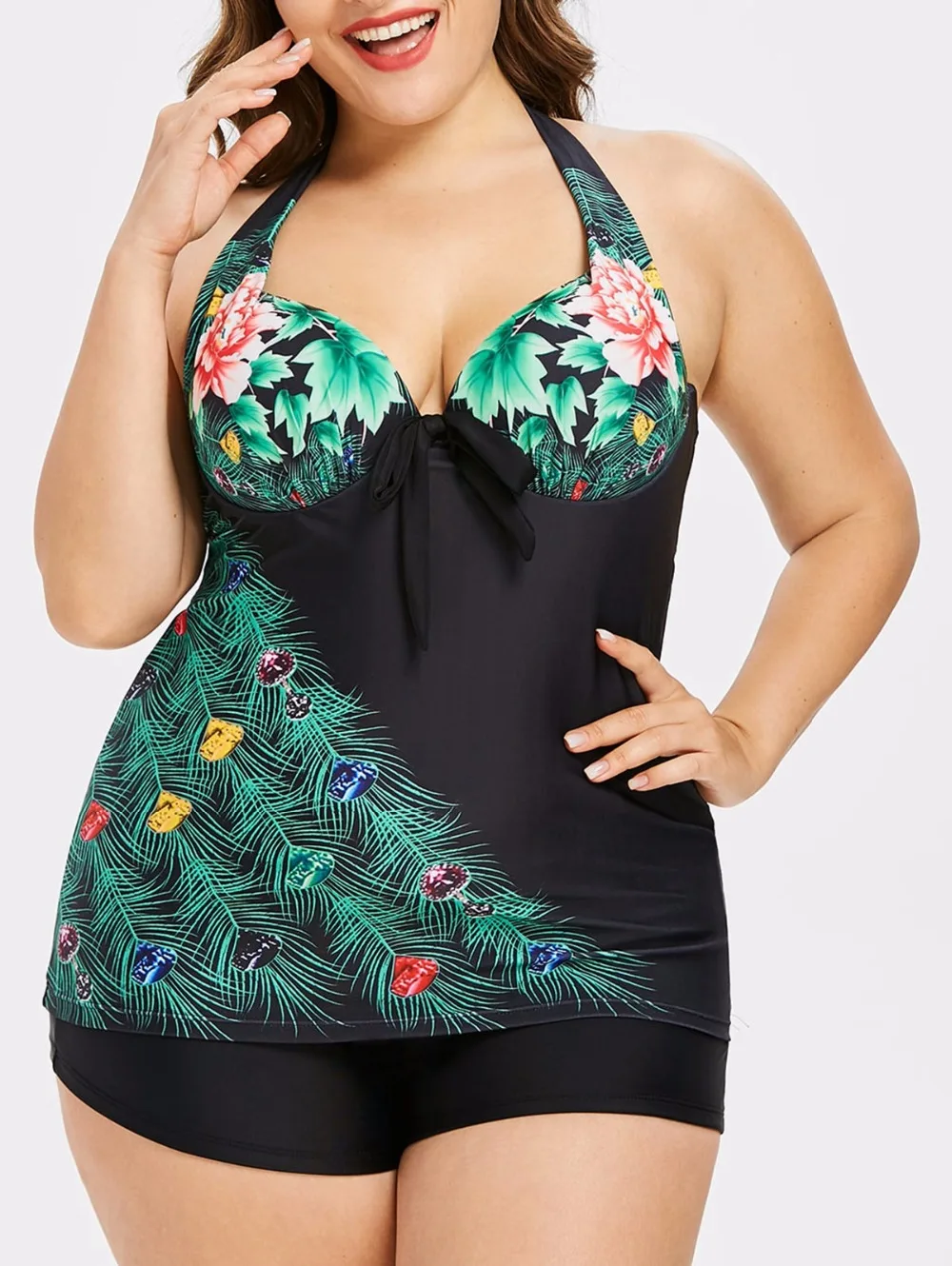 2018 Новый бантик украшенный Танкини с цветочным рисунком плюс размер