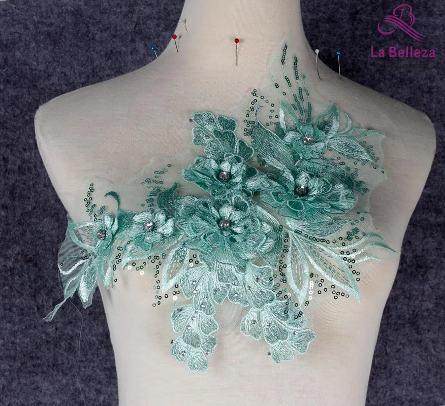 Зеленый La Belleza 2 шт. белый, розовый, зеленый, серый смешанные цвета 3D Цветы Аппликации 35*25 см - Цвет: Зеленый