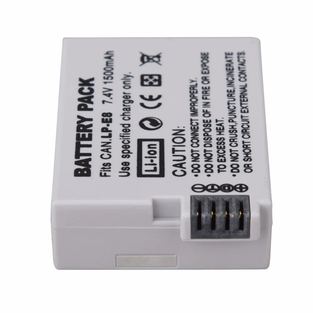 Аккумулятор для цифровой камеры + зарядное устройство USB 2 шт. 1500 мАч LP E8 ЛП LPE8 Canon EOS