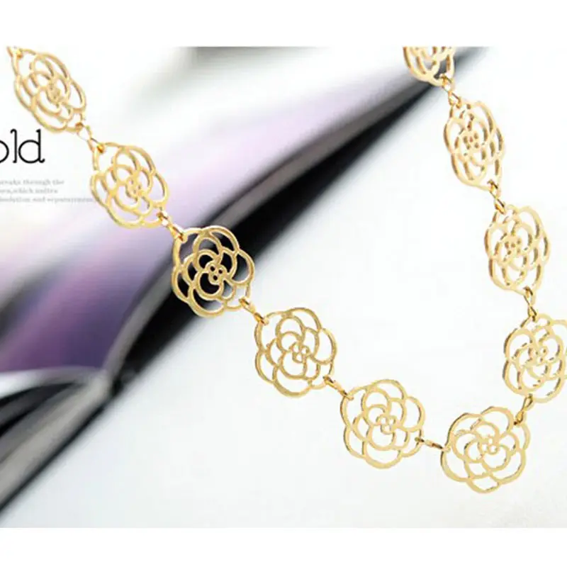 Новинка модная металлическая цепочка ювелирное изделие полый цветок розы