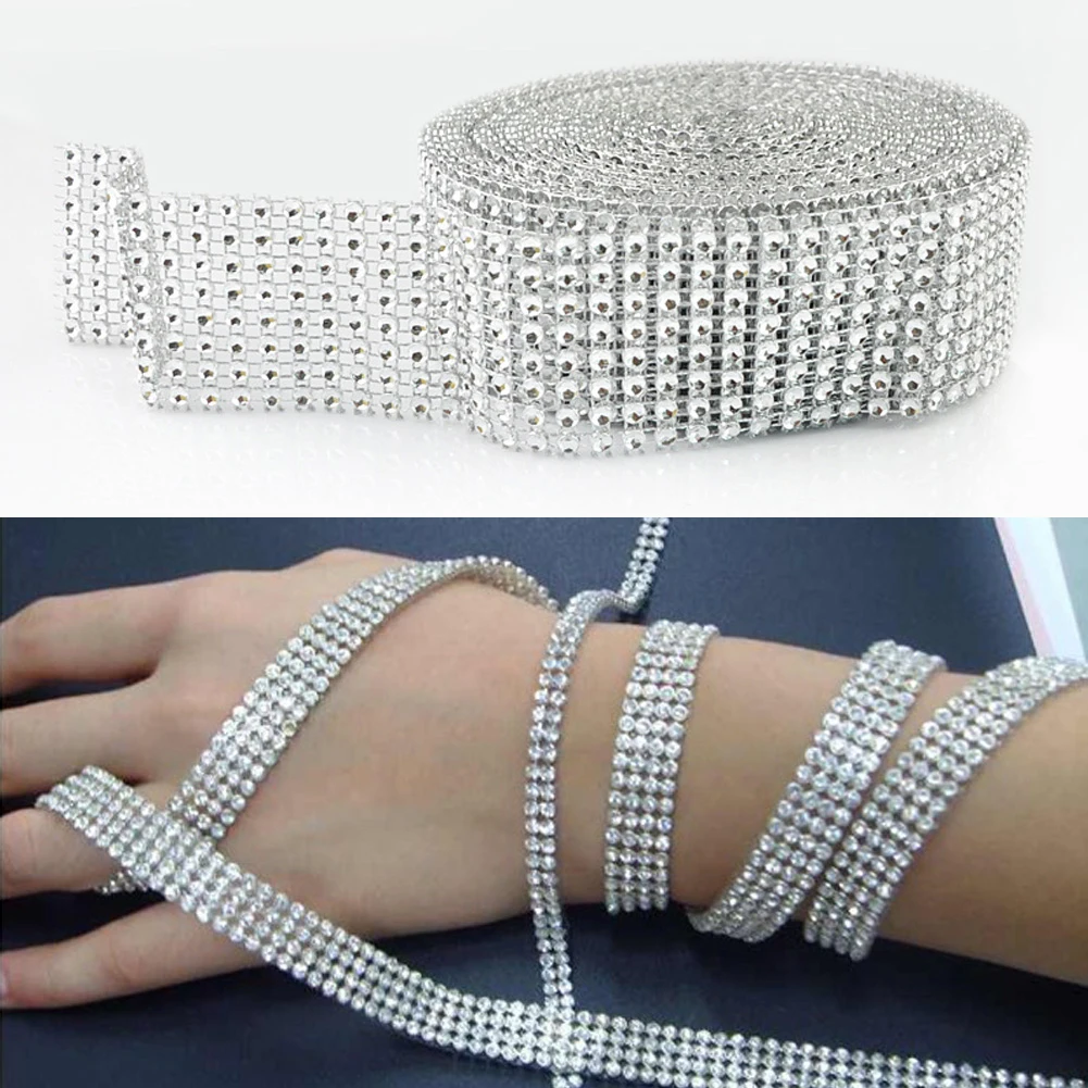 1 yard Bling Diamond mesh Wrap ribbon silver Rhinestone Mesh Roll Tape Tulle Crystal Ribbon cake wedding Christmas decoration | Дом и сад