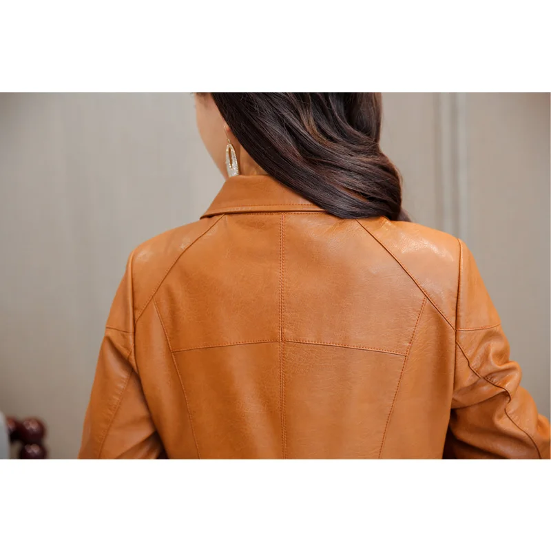 2018 осенне зимняя женская кожаная куртка зимнее длинное черное пальто из