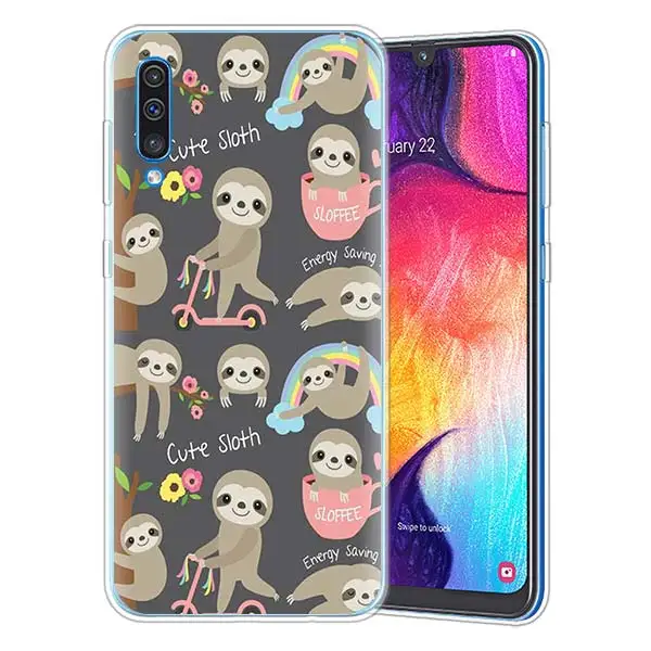 07 Серый Ленивцы и цветами силиконовый чехол для samsung Galaxy A50 A70 A40 A20e A10 A30 A80 A6 A8 плюс A7 A9 прозрачный TPU силиконовый блестящий чехол - Цвет: 07