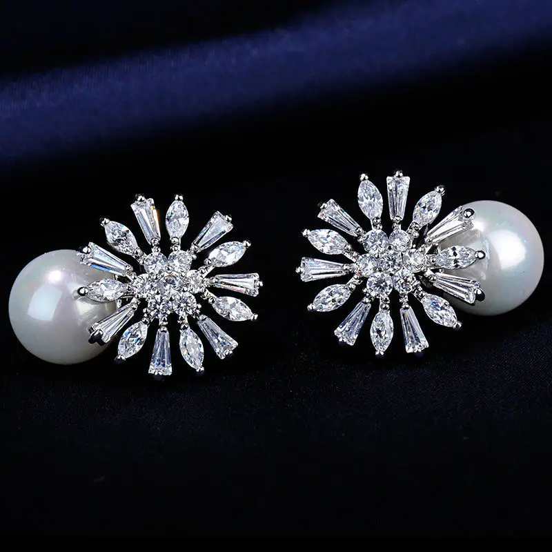 Серьги гвоздики с пресноводным жемчугом в форме цветка|silver plated|silver silverstud earrings silver