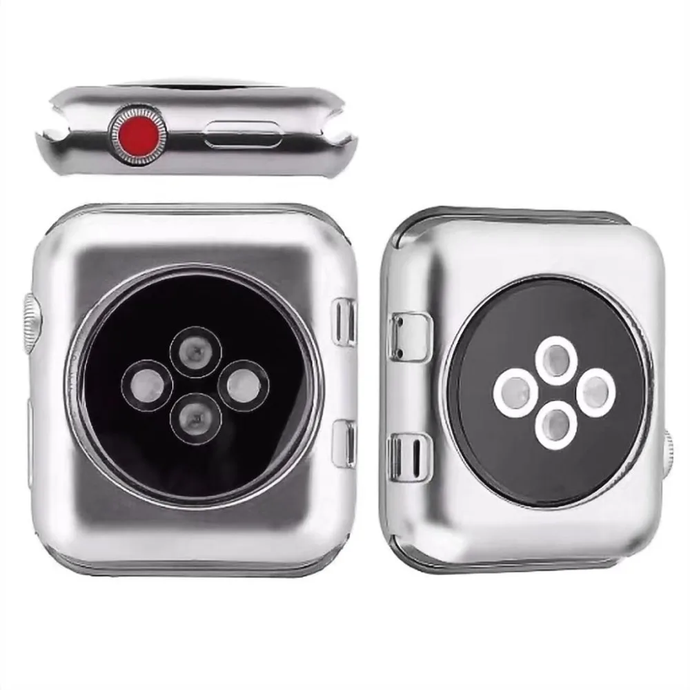 Мягкий Силиконовый ТПУ цветной гальванический защитный чехол для Apple Watch Series 3/2/1 38