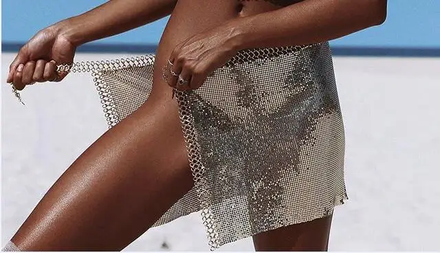 Сексуальная металлическая цепочка на тело летнее платье для женщин Bling Bralette бюстье Блеск Кристалл vestido Роскошные вечерние платья бодикон для ночного клуба - Цвет: YX626-Silver-Skirt