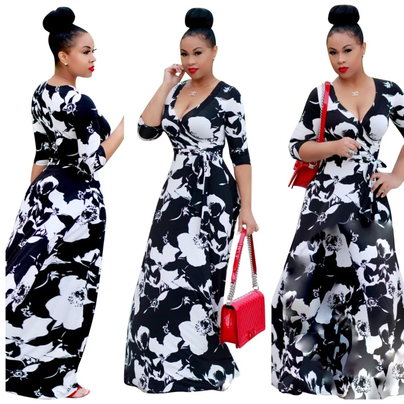 Женское новое летнее платье макси с цветочным принтом длинное пляжное в стиле