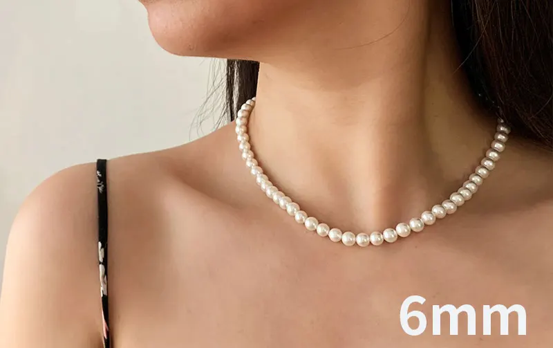 6mm Элегантное серебряное 925 ювелирное классическое темпераментное свадебное ожерелье 4-10 мм жемчужное кремовое 925 пробы Серебряная цепочка для женщин - Цвет камня: 6mm
