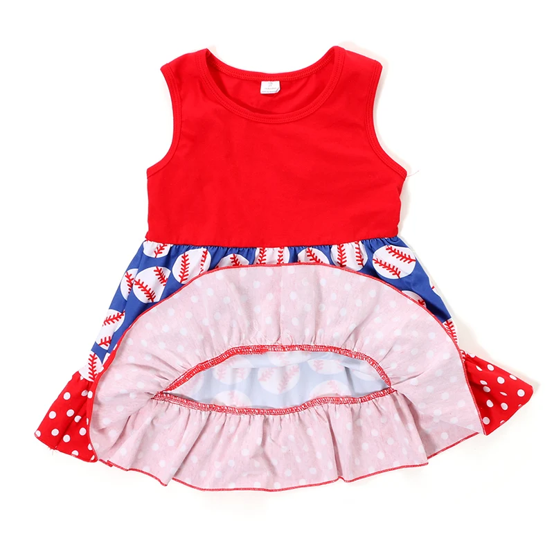 2017 Baseball Dress Toddler Girl Dresses Summer Kids clothes Red Royal Blue White | Детская одежда и обувь