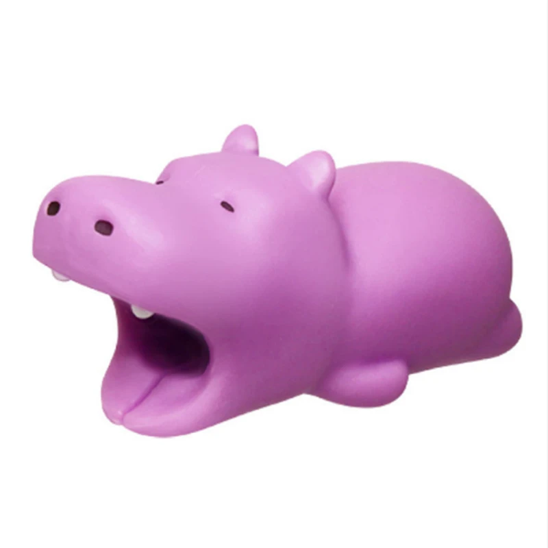 Hippopotomus 1 шт. kawaii кабель укус животное для iphone протектор в форме намотки собака укус телефон аксессуар шалость игрушка забавный - Цвет: Hippopotomus
