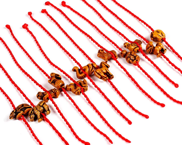 MANGOSKY красная веревка браслет с животным Двенадцать китайских знаков зодиака