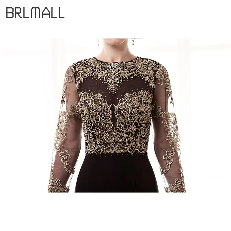 BRLMALL Русалка Пром Платья Роскошные Золотые Аппликации Длина Пола Платье Вечерние