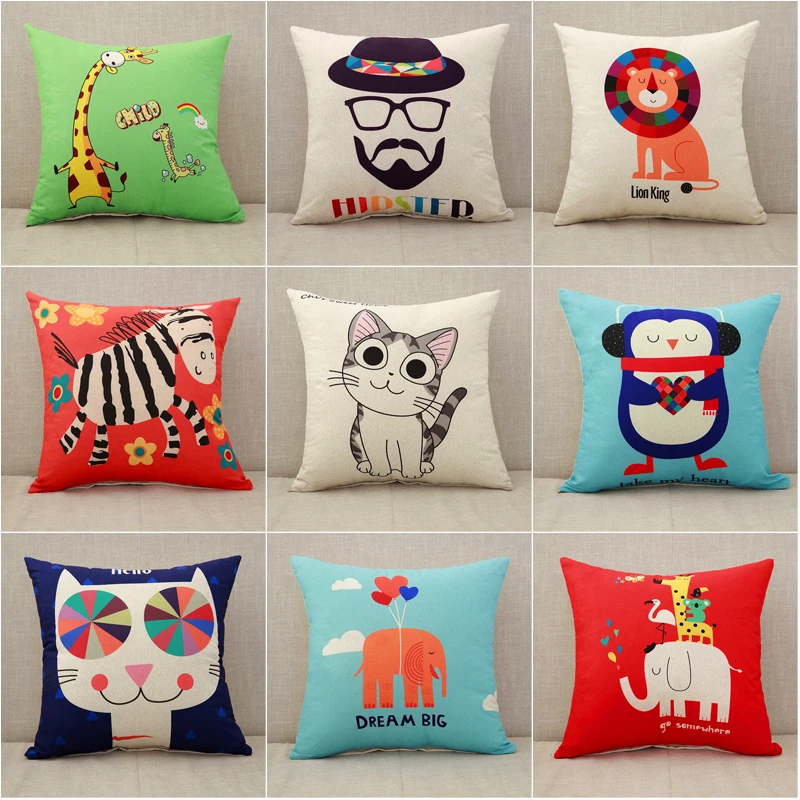 

2019 New Cute Cartoon Cushion Cover Elephant Cat Decorative Pillowcase Giraffe Throw Pillow Case For Sofa funda cojin kussenhoes