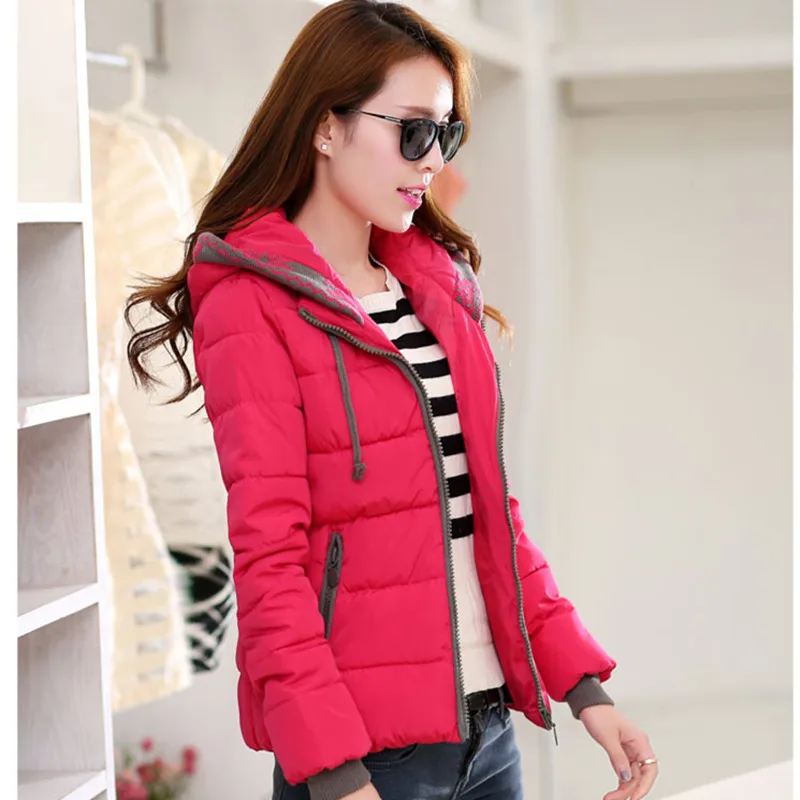 Для женщин зимние куртки и пальто с капюшоном хлопка-ватник куртка короткий