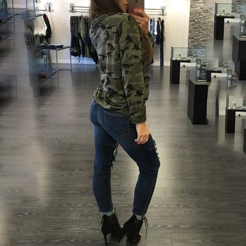 Модные камуфляжные футболки с повязкой женские топы длинными рукавами открытые