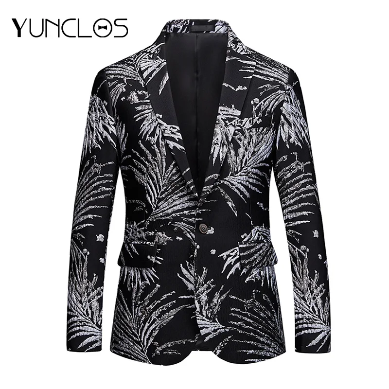 

YUNCLOS Свадебный жаккардовый пиджак для мужчин с принтом, приталенные блейзеры, высокое качество, повседневный мужской костюм, блейзеры, мужс...