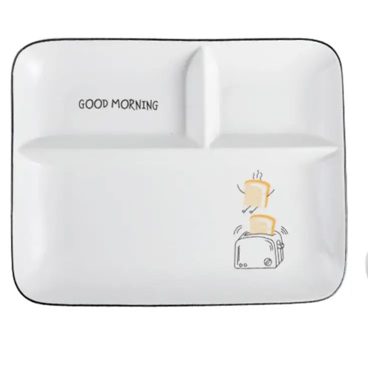 Framing Dinner Children's Plate Household Ceramic Square Separation Western Plate Creative Fruit Dessert Breakfast Plate - Цвет: B