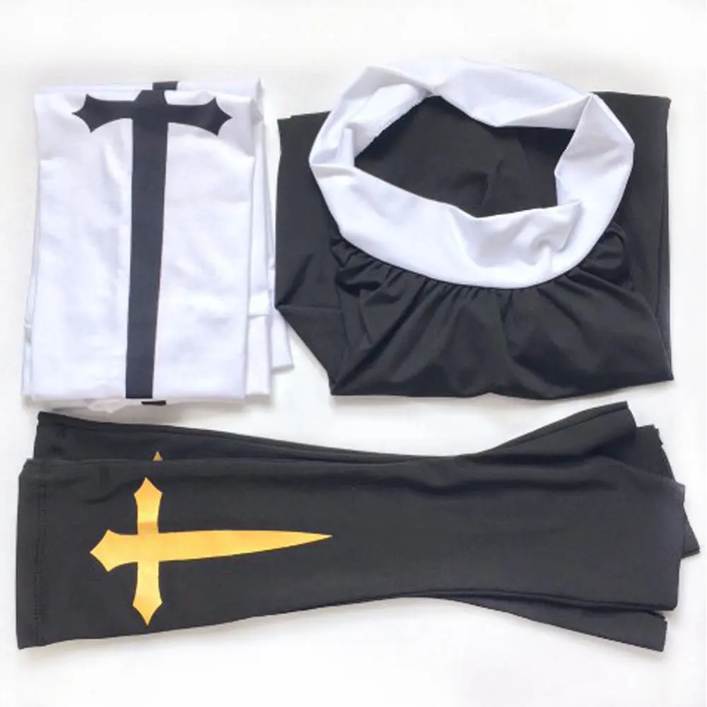 

Sexy Nun Costume Adult Women White Cosplay Dress With Stockings Hoodie For Halloween Nuns Cosplay Party Costume