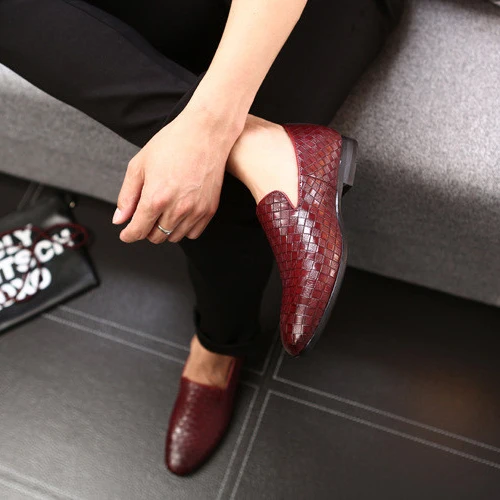 Red Leather Loafer LAKESHI/Новинка года; Мужская обувь; Роскошная брендовая кожаная повседневная обувь для вождения; оксфорды; мужские лоферы; мокасины; мужская обувь на плоской подошве - Цвет: Red Leather Loafer