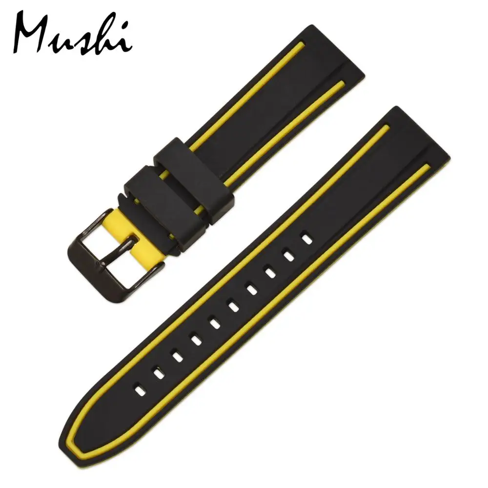 MS силиконовый ремешок для часов черный дайвер ремешок для часов резиновый ремешок для часов с матовой пряжкой из нержавеющей стали 20 мм-26 мм ремешок для часов - Цвет ремешка: Black Yellow Black