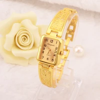 goldsilver women vintage luxury watches elegant quartz fashion rectangle dial watch carved pattern bracelet casual wristwatches