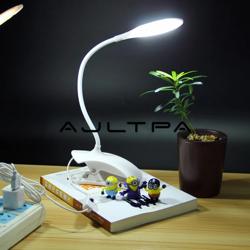 저렴한 창조적 인 눈 보호 LED 독서 책상 램프 터치 디머 유연한 책 조명 공부 사무실 USB 14 LED 클립 테이블 조명