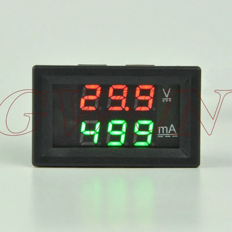 GWUNW BY32A 0-100V 0-999mA(1A) цифровой амперметр постоянного тока измеритель тока Вольтметр двойной светодиодный дисплей красный синий зеленый желтый