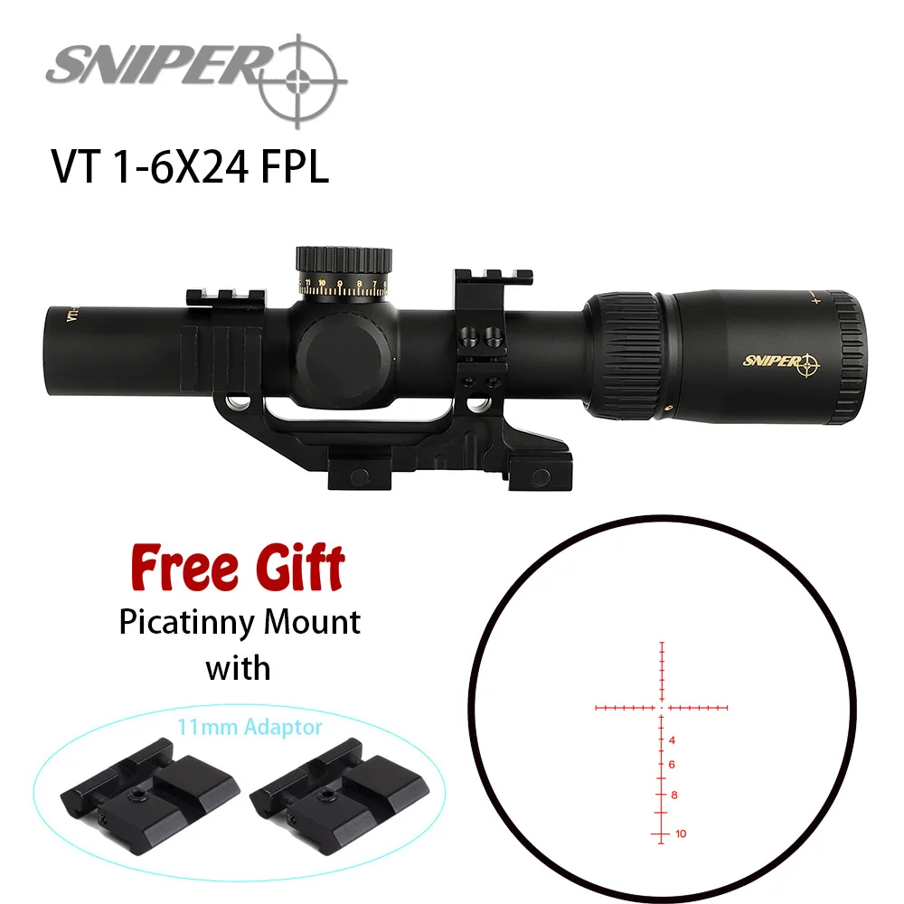 SNIPER VT 1-6X24 FPL Снайпер VT 1-6X24 FPL первый фокальный самолет прицел стекло гравированная сетка красный зеленый с подсветкой башенки Блокировка сброса прицел - Цвет: SNIPER VT 1-6X24 FPL