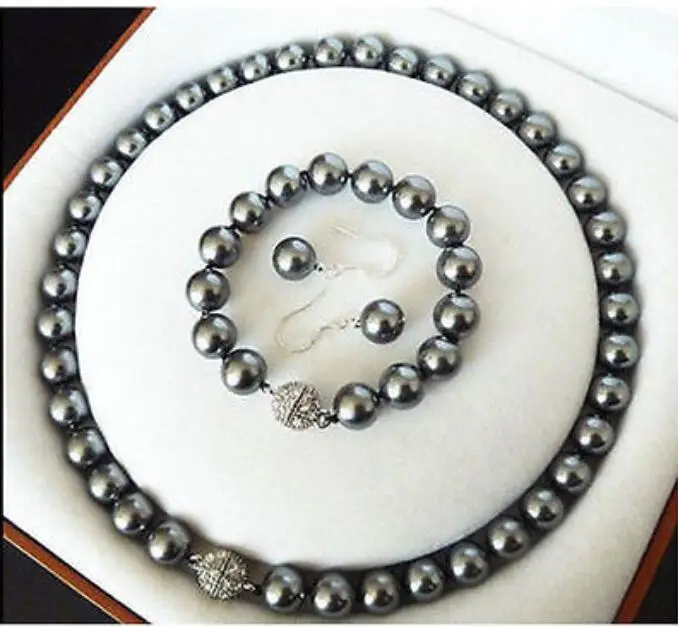 

10- 12mm natural tahitian peacock green pearl necklace&bracelet $earring set