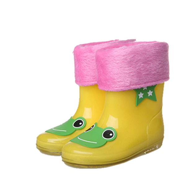 Yellow qingwa Брендовые Нескользящие резиновые сапоги для девочек с хлопковым бархатом; модный дизайн; детские резиновые сапоги с героями мультфильмов для мальчиков; сезон осень-зима; теплые резиновые сапоги - Цвет: Yellow qingwa